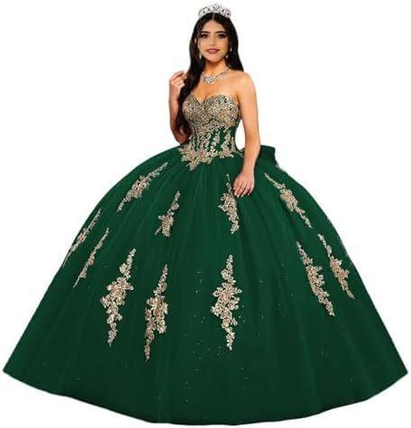 Gold Lace Applique Adult Dress Fluffy Strapless Tube Top Tulle Ball Dress Glitter Princess Dress Dress