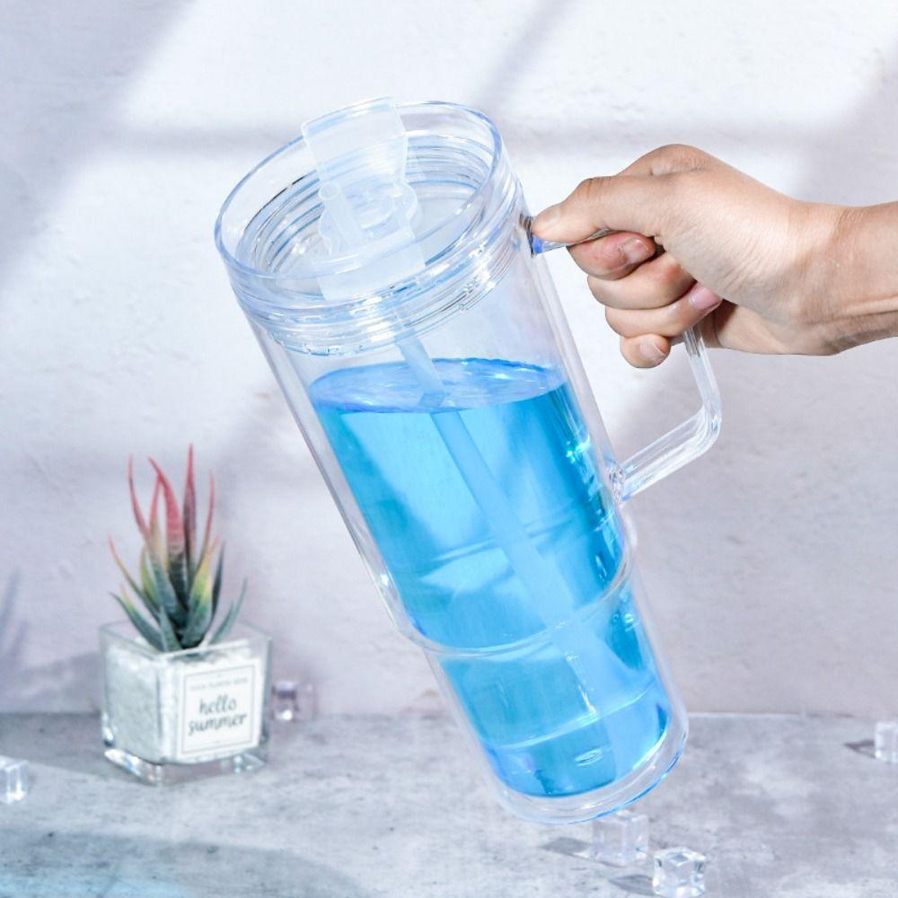 40 oz Capacity Snowglobe Tumbler Pre-Drilled Holes with Handle Glitter Snow Globe DIY Transparent Plastic Clear Cups Drinkware