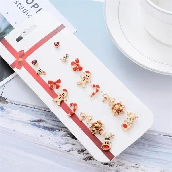 1 Set Christmas Series Earrings Women Gifts 8 Pairs Elk Christmas Tree Earring Set Earring Fashion Jewerly Accessories for Women