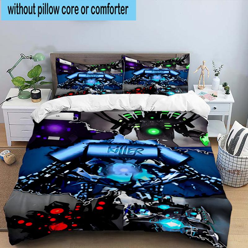 3PCS Robot Invasion Alert 3pcs Bedding,Including 3PCS Duvet Cover And 2pcs Pillowcases Perfect for Christmas,Ideal for Bedroom, Dormitory