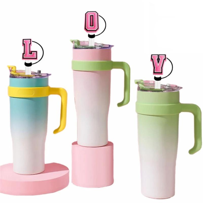 1PC Pink Letter PVC Straw Covers Cap Compatible For Most 30&40Oz Cup 10mm Straw Toppers Reusable Splash Proof Straw Caps