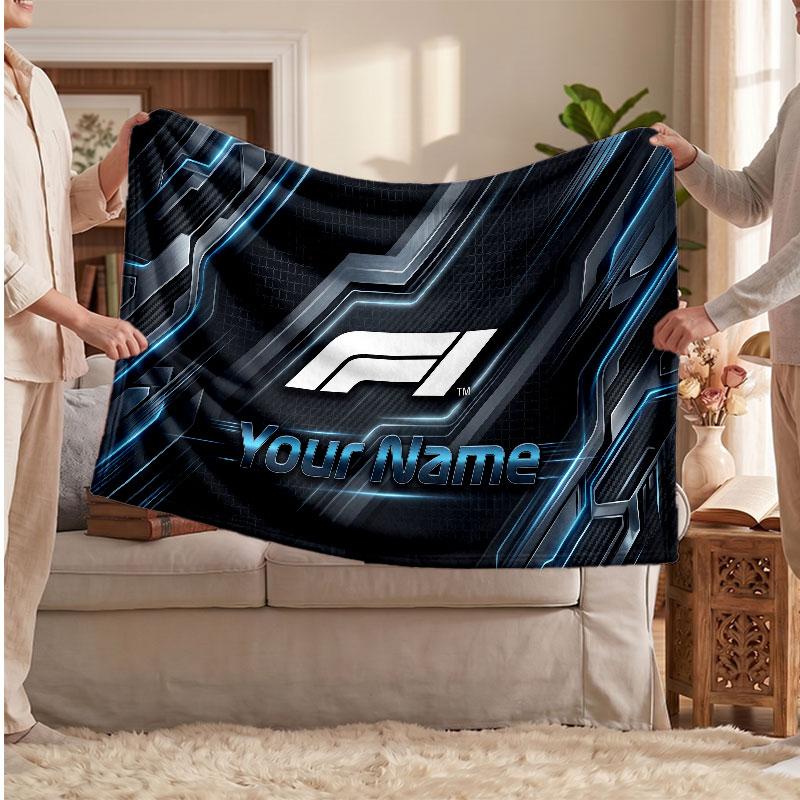 F1 Flannel Blanket, Custom Name Text Personalized Soft Throw Blanket Home Decor Gift