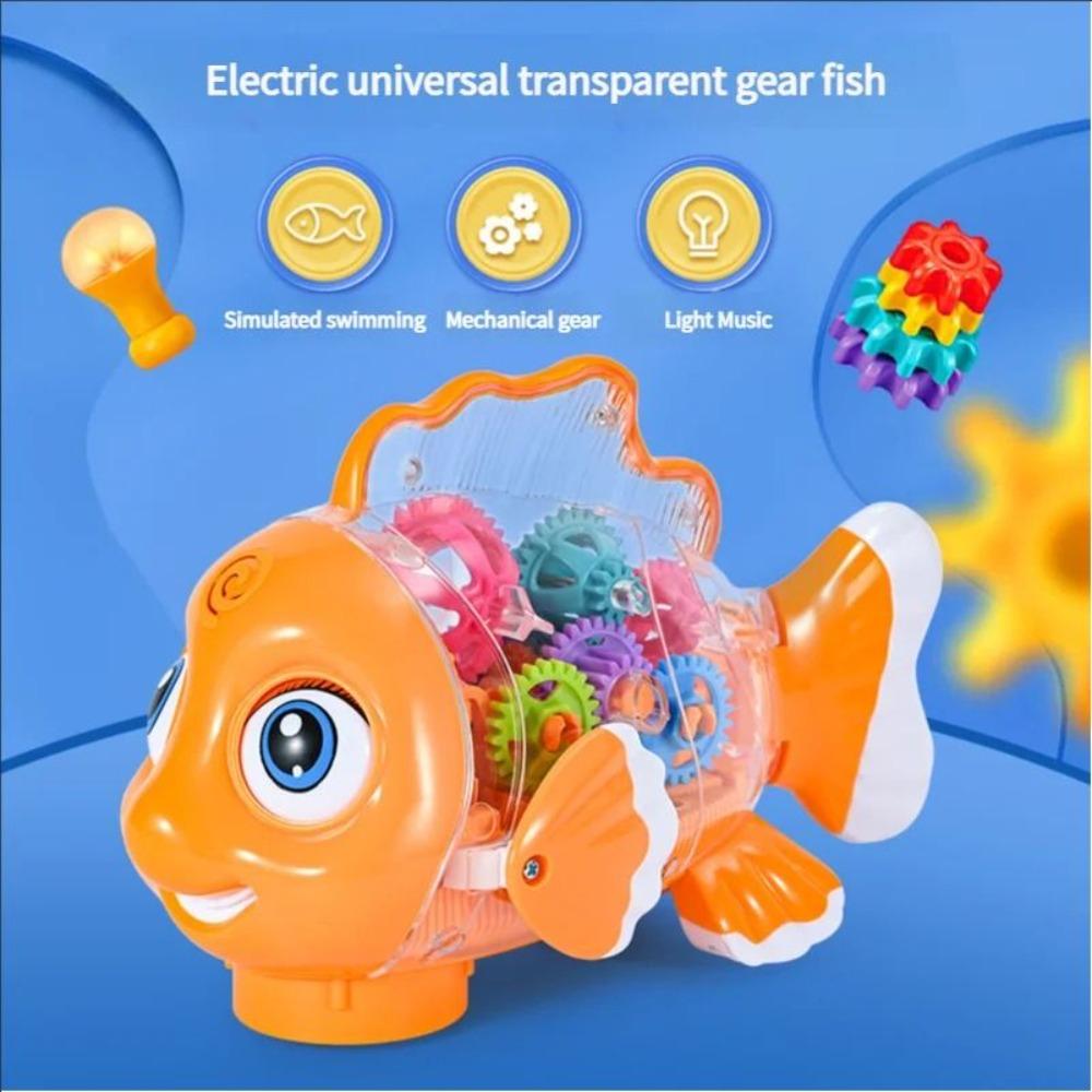 Transparente Elektrische Zahnrad Goldfisch Kleinkind Spielzeug mit Musik & Lichtern Bump & Go Pädagogisches STEM Spielzeug für Babys Bauchzeit Geschenke