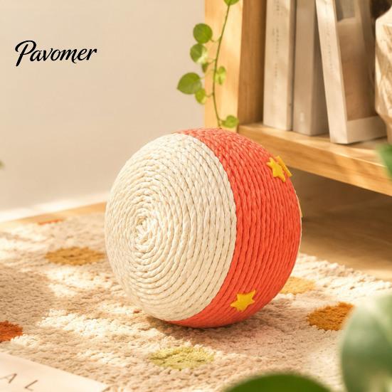 Kitten Hunting Training Ball Cat Scratching Ball, Drum Shaped Paper Rope Interactive Wear Resistant Pet Rolling for Indoor Cats To Scratch, Pat, Bite