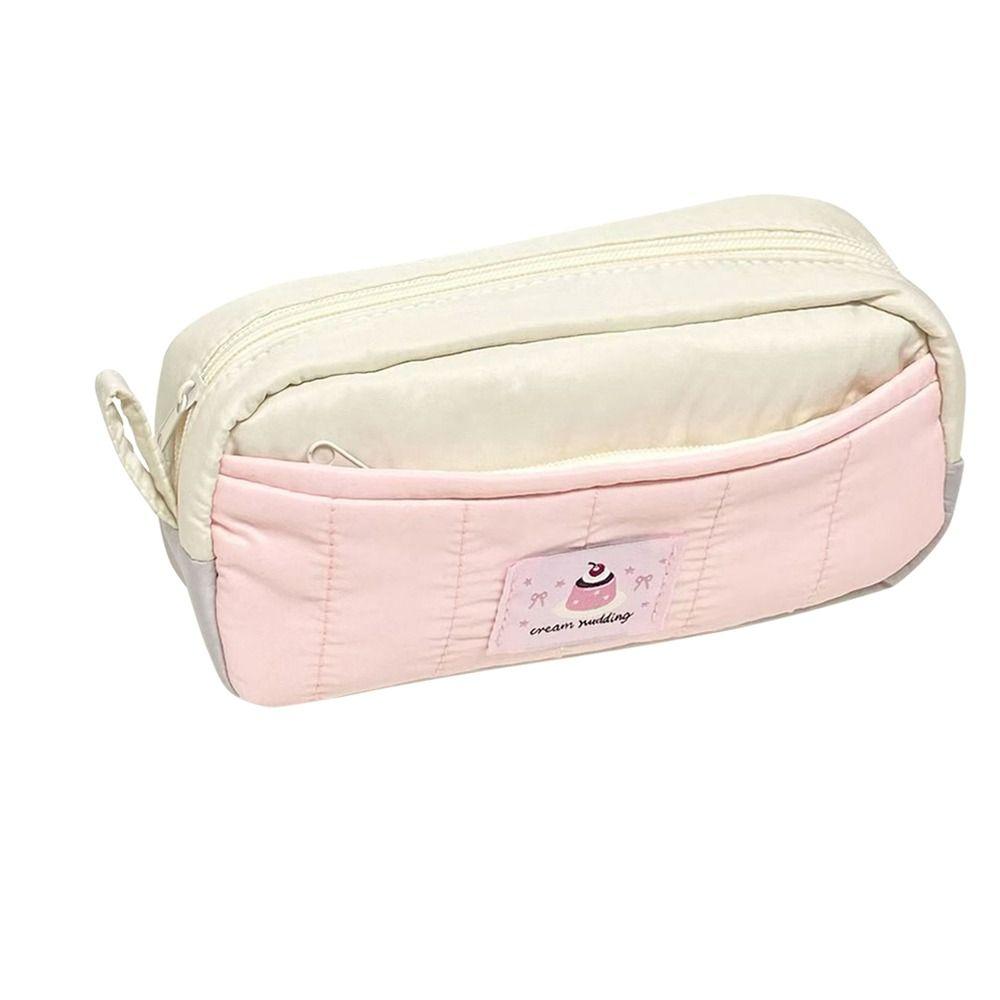 Colors-block Pencil Case 2-Layer Pen Bag Portable Stationery Organizer  Gift