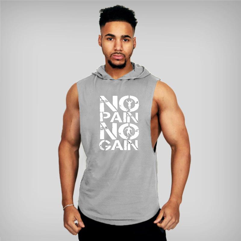  Men's Tank Tops Summer Gym Fitness Printed Compression Hooded Vest Tops Sportswear Muscle Vest Sleeveless T-shirt 