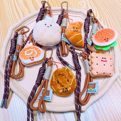 Llavero Colgante de Peluche Encantos de Comida Lindos para Bolsos Mochilas Pan Sonriente Suave Rosquilla Hamburguesa Colgador de Bolso de Peluche Lanyard Accesorios de Decoración
