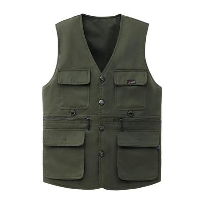 Men Waistcoat Single-breasted V-neck Workwear Style Vest with Multiple Pockets Solid Color Fishing Photo Vest Coat