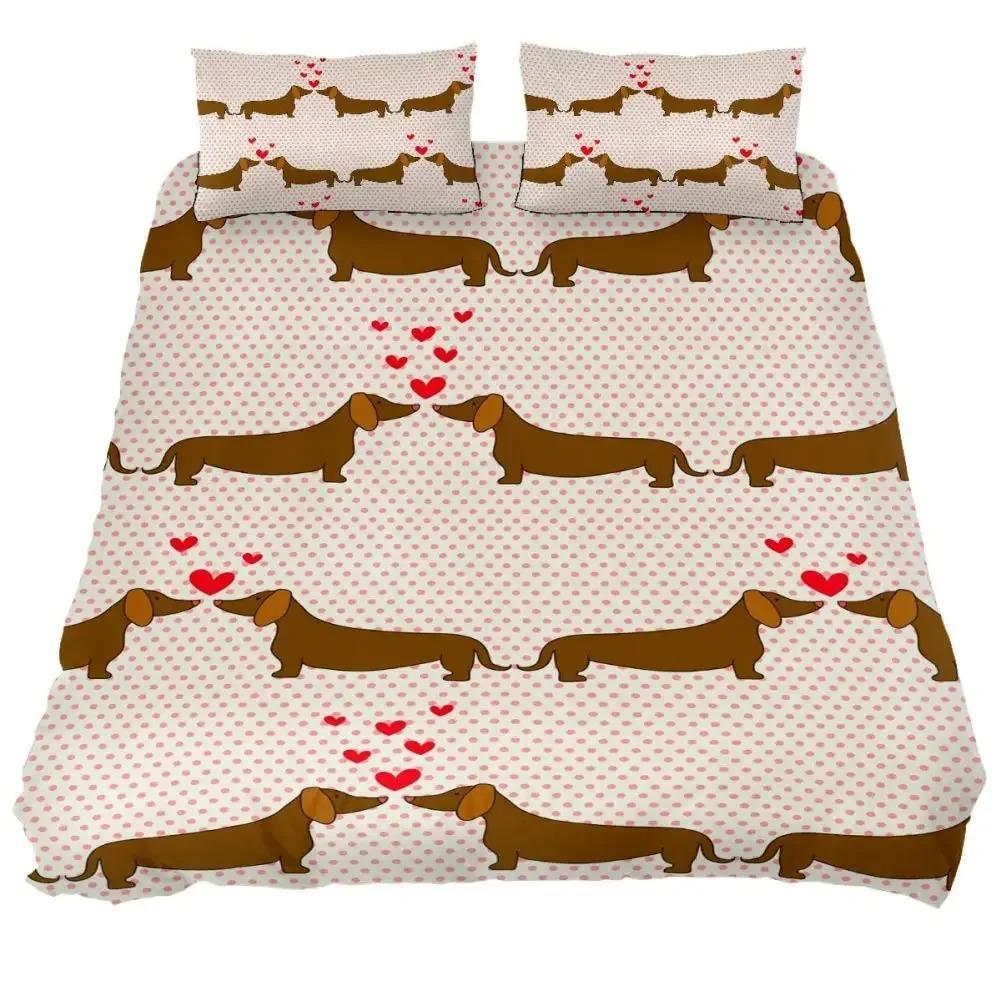 Dachshund Duvet Cover Collection Cartoon Style Dachshunds King Size Bedding Collection For Dog Lovers Kids Teens 23Pcs Twin Comforter Cover