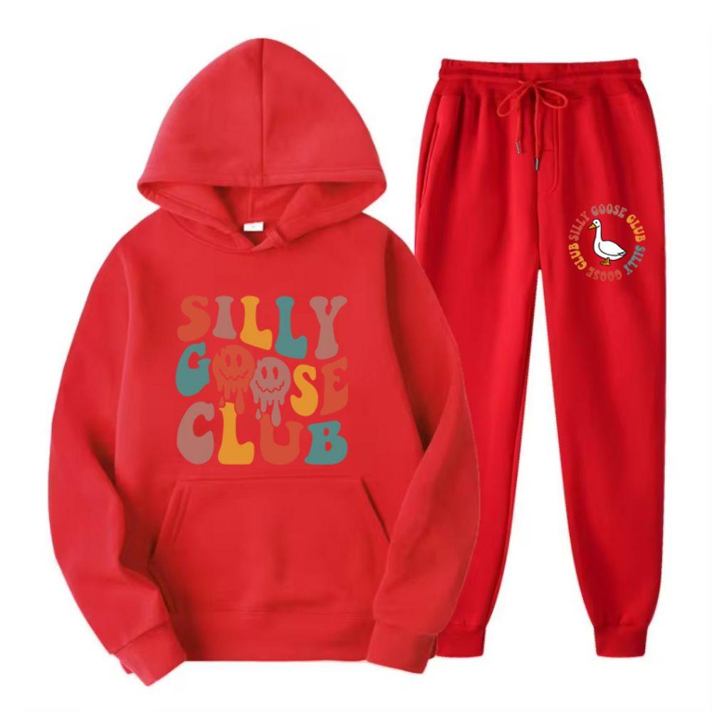 Two Piece Set Street Womens Hoodie Pants Loose Warm Soft Pullover Silly Goose Club Letter Printing Streetwear Clothing