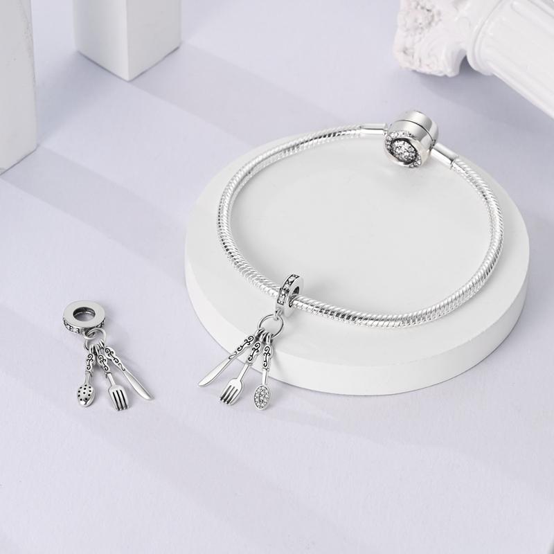 Charmscopper Plated Retro Spoon Fork Table Knife Pendants Fit Charms Original Bracelet Beads Women Jewellery Making Diy