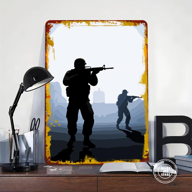 Soldiers in Silhouette Poster Customized Wall Art Vintage Metal Signs Retro Tin Plaque for Man Cave Setup Decorations Wand Deko