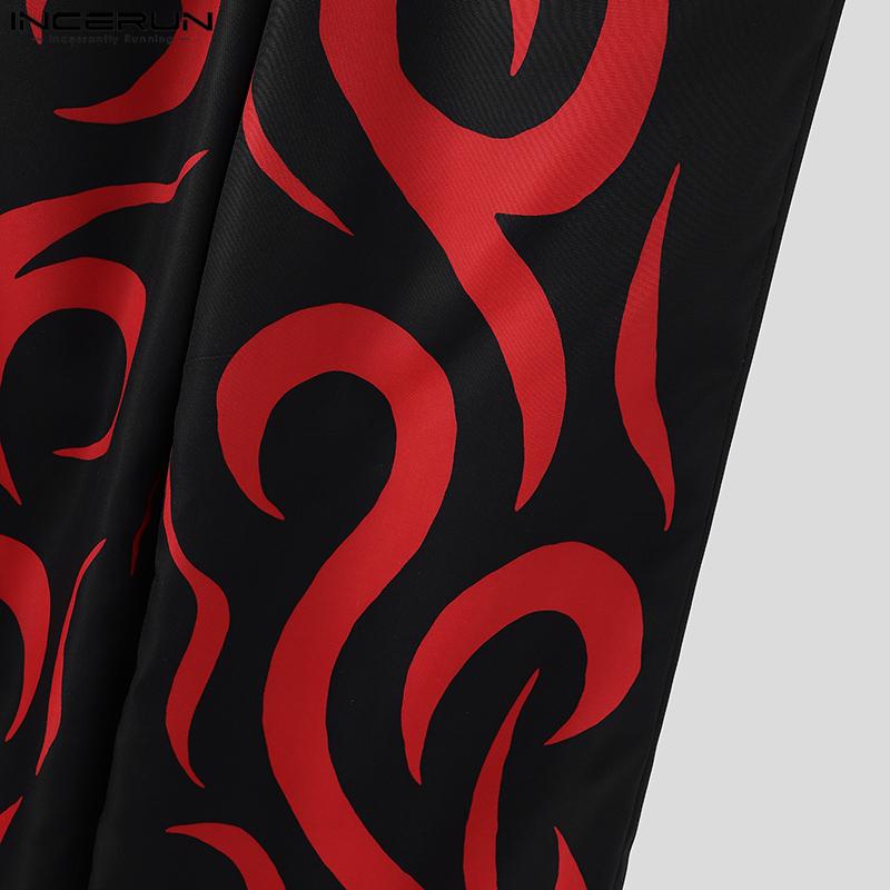 INCERUN Men Pants Casual Print Zipper Up Waist Wide Legs Long Trousers Pants