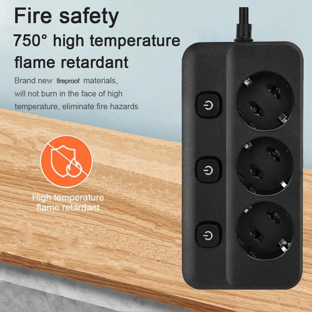 Strip Power Eu Plug Ac Outlets Multitap Socket Extension Cord Electrical Independent Control Switch Network Filter Adapter