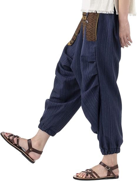 

[ZAIDEA] Ethnic Cotton Sarouel Pants, Easy Pants, Summer, Loose Fit, Thai Pants, Women s/Unisex, Elastic Waistband (Navy)