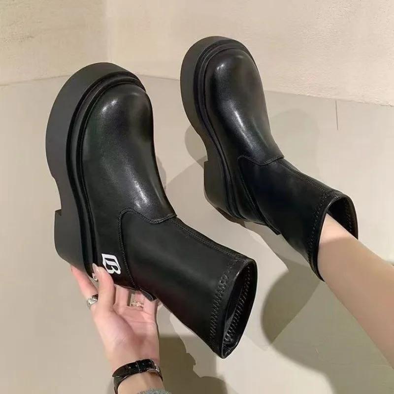 Spring and Autumn Paragraph Round Head Short Boots with Short Barrel Thick Bottom Sleeve Rubber Coarse Heel Fashion Boots