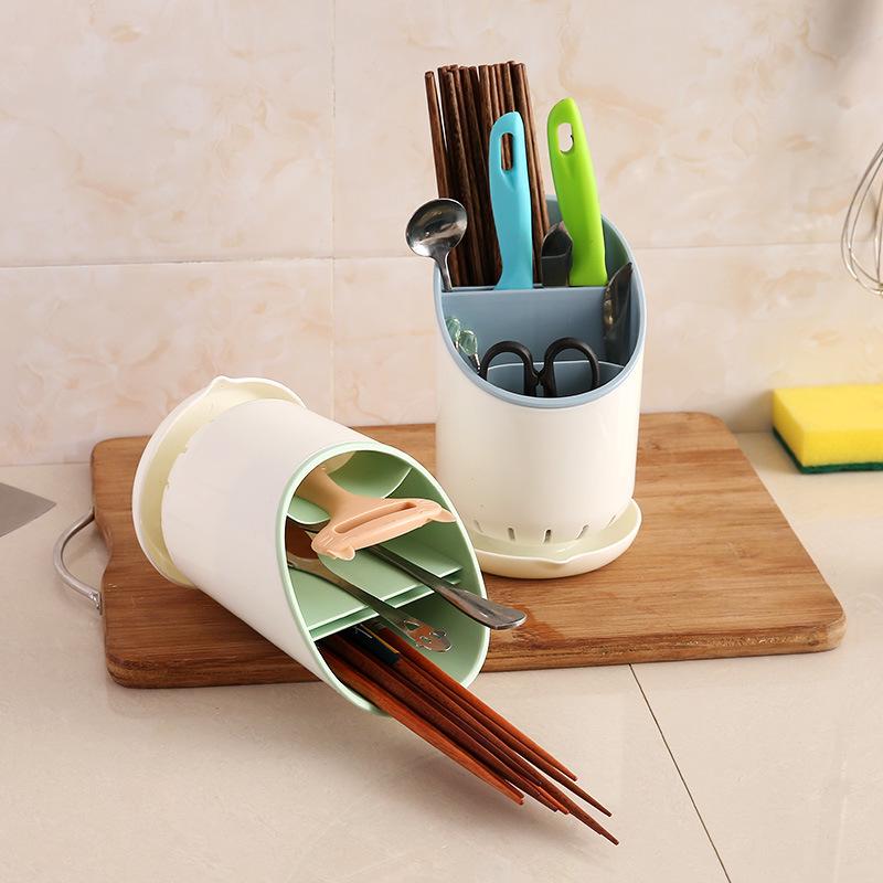 Creative Plastic Kitchen Utensil Holder: Multi-Compartment Chopstick and Spoon Rest with Draining Feature