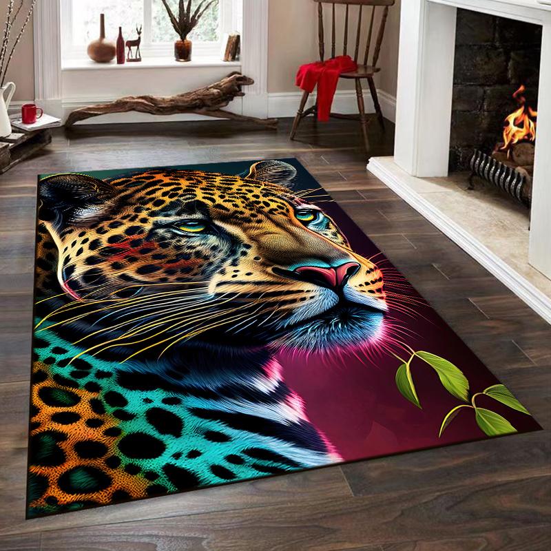 Colorful Leopard Portrait Rug Design Non-slip Rug Suitable for Living Room and Bedroom Sofas