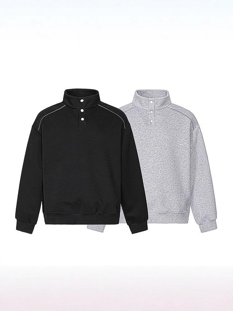 Men's Heavyweight 400g Cotton Stand Collar Hoodie - Autumn High Street Loose-Fit, Versatile Casual Half-Button Design