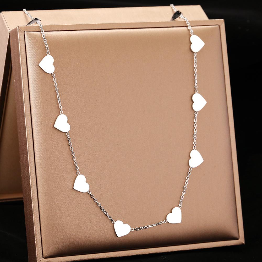 Stainless Steel Necklaces Romantic Hearts Choker Chain Temperament Elegant Kpop Exquisite Fashion Necklace For Women Zircon