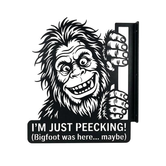 Foot Peeking Metal Sign Funny Peeking Sasquatch Silhouette Prank Wall Art