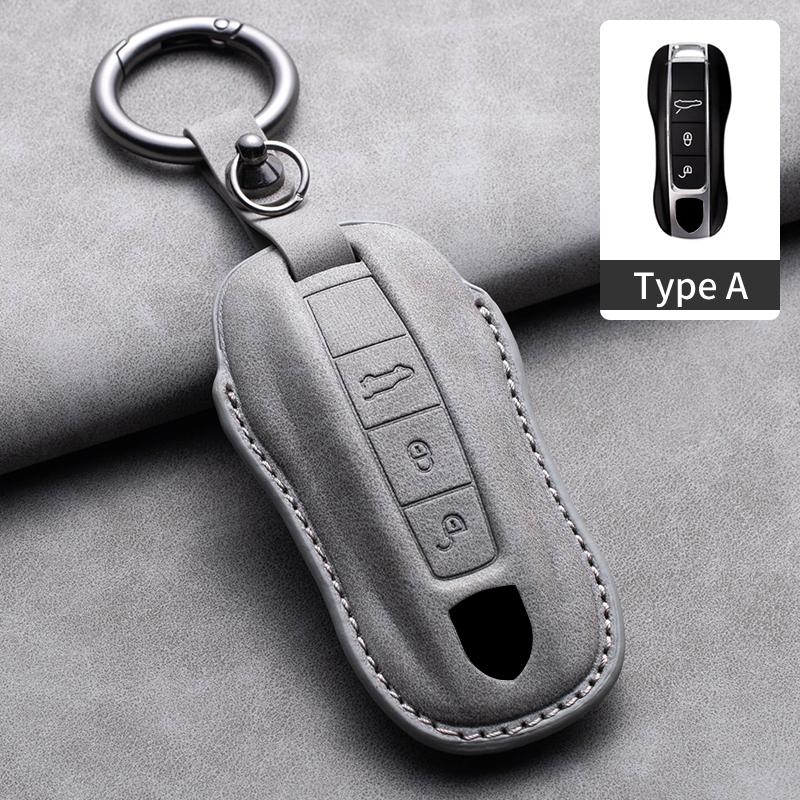 

Leather Car Key Cover Case Shell for Porsche Panamera Carman Macann Bobst Cayenne 911 970 981 991 996 Keychain Key Accessories сірий