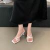 Strong push! Huge gentleness! Purple high heels women's outer wear square head crossed thin strap open-toed thin heel fairy cool slippers