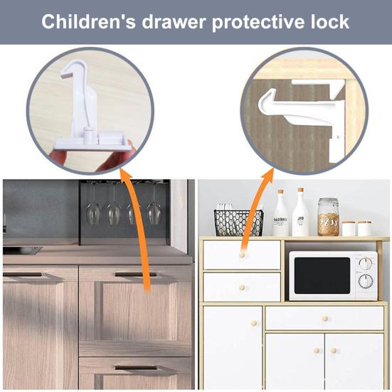 10Pcs Invisible Drawer Latch Lock Self Adhesive No Tools Drilling Required Cabinet Child Safety Lock Multi-Purpose Baby Proof Security Lock