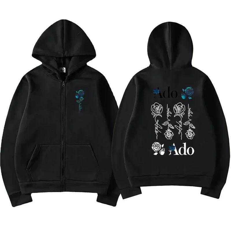 Ado Graphic Zipper Hoodies Autumn Winter Men Women Casual Fashion Harajuku Y2K Fleece Long Sleeve Zip-Up Hoodies Sweatshirt
