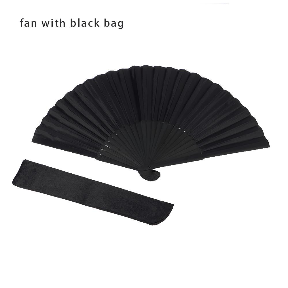 Black Silk Folding Fan Chinese Style Hand Held Bamboo Fans Ribs Home Party Decoration Dance Props Desktop Ornament Gifts