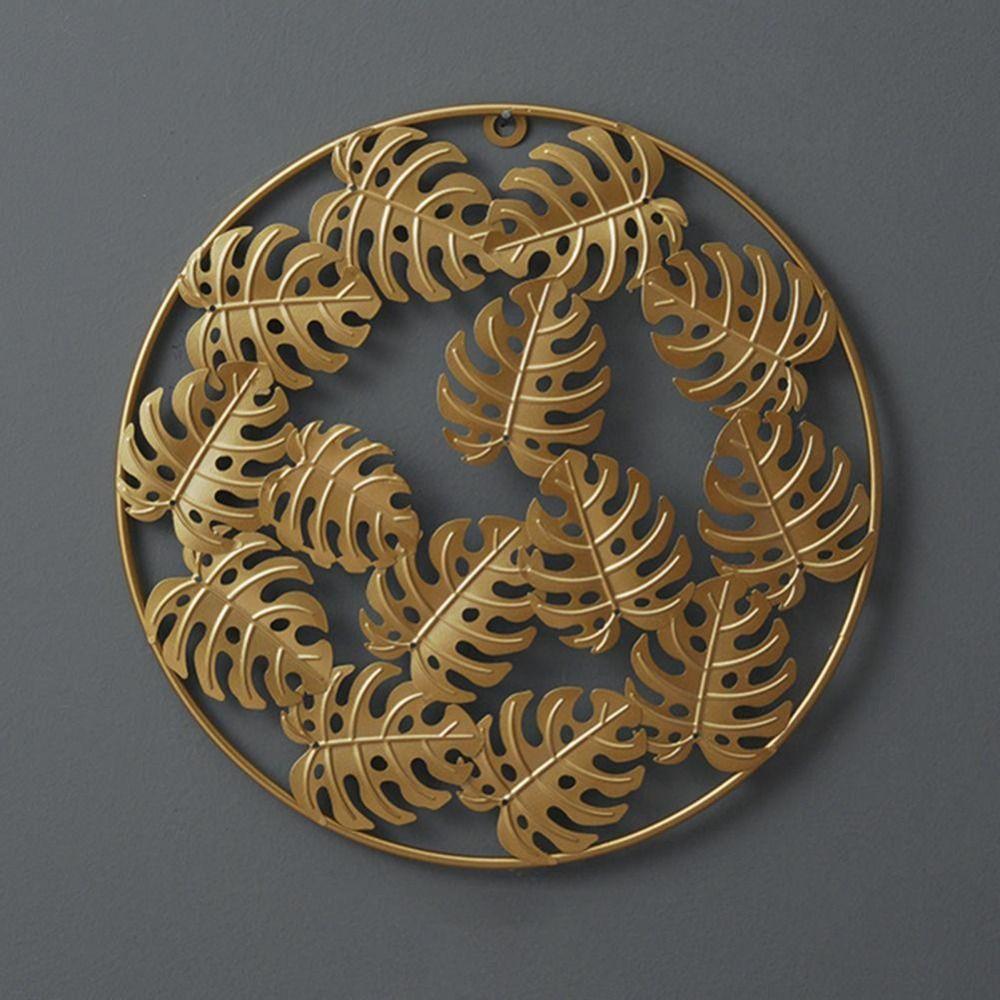 Ornaments Iron Arts Gold Metal Round Pendant Ginkgo Leaf Ornaments Wall Decoration Leaves Sculpture