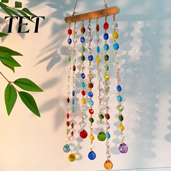 Sunlight Reflector for Balcony Crystal Suncatchers, Window Crystals Hanging Suncatcher, Colorful Glass Beads Chain Boho Wall Decor Wind Chimes Garden