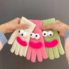 Funny Cartoon Knitted Gloves Cute Big Eyes Warm Gloves Winter Ribbed Touch Screen Gloves for Driving Commuting Cycling Daily Errands
