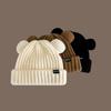 Women Chunky Bear Ear Knit Hat 2025 Korean Loose Slouchy Winter Cap Faux Fur Ears Thermal Ear Flap Beanie