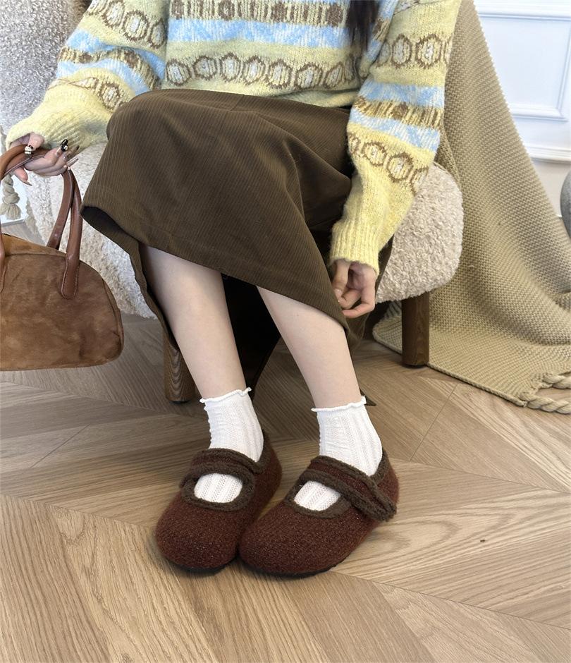 Velcro gray woolen shoes ugly cute shoes 4CM height increase 2025 winter round head woolen plush platform cotton shoes