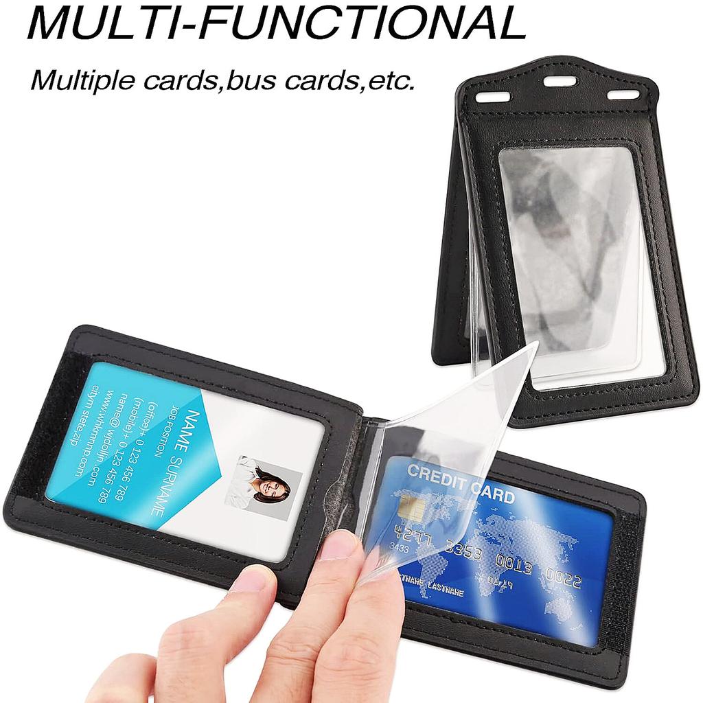 Retractable Reel Heavy Duty Carabiner Leather Card Badge Holders and Clear ID Window for Office Staffs Student Teacher Couriers