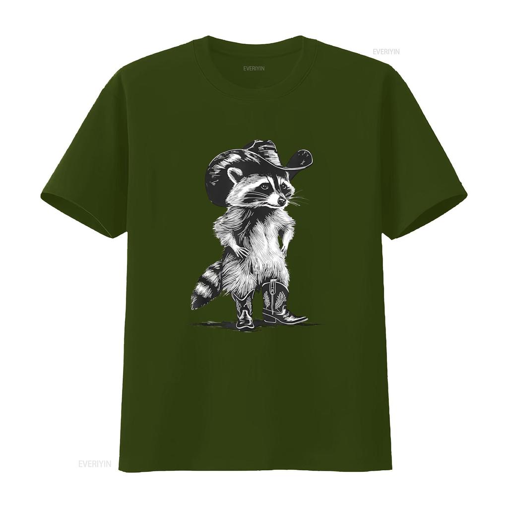 Racoon Cowboy Funny Meme T Shirt Unique Design for Western Fashion Lovers Vintage Washed Streetwear Fashion Stretched Homme