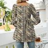 Herbst Frauen Vintage Floral Print Puff Sleeve T-shirt Lose Falten Chiffon Top