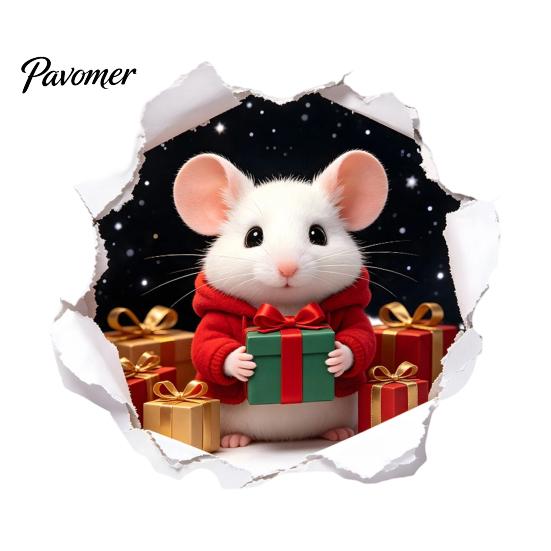 Durable Weatherproof Window Stickers 3D Hole Illusion Christmas Mouse Wall Sticker, Peel And Stick Waterproof PVC Holiday Home Decorations Decal