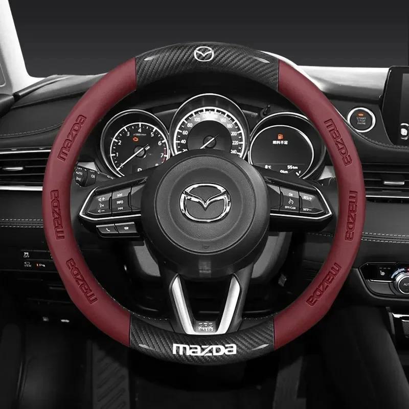 38CM Carbon Fiber Leather Steering Wheel Cover For Mazda 2 3 CX5 CX30 CX8 CX3 Mazda2 6 5 CX9 BT50 Car Accessories FF9