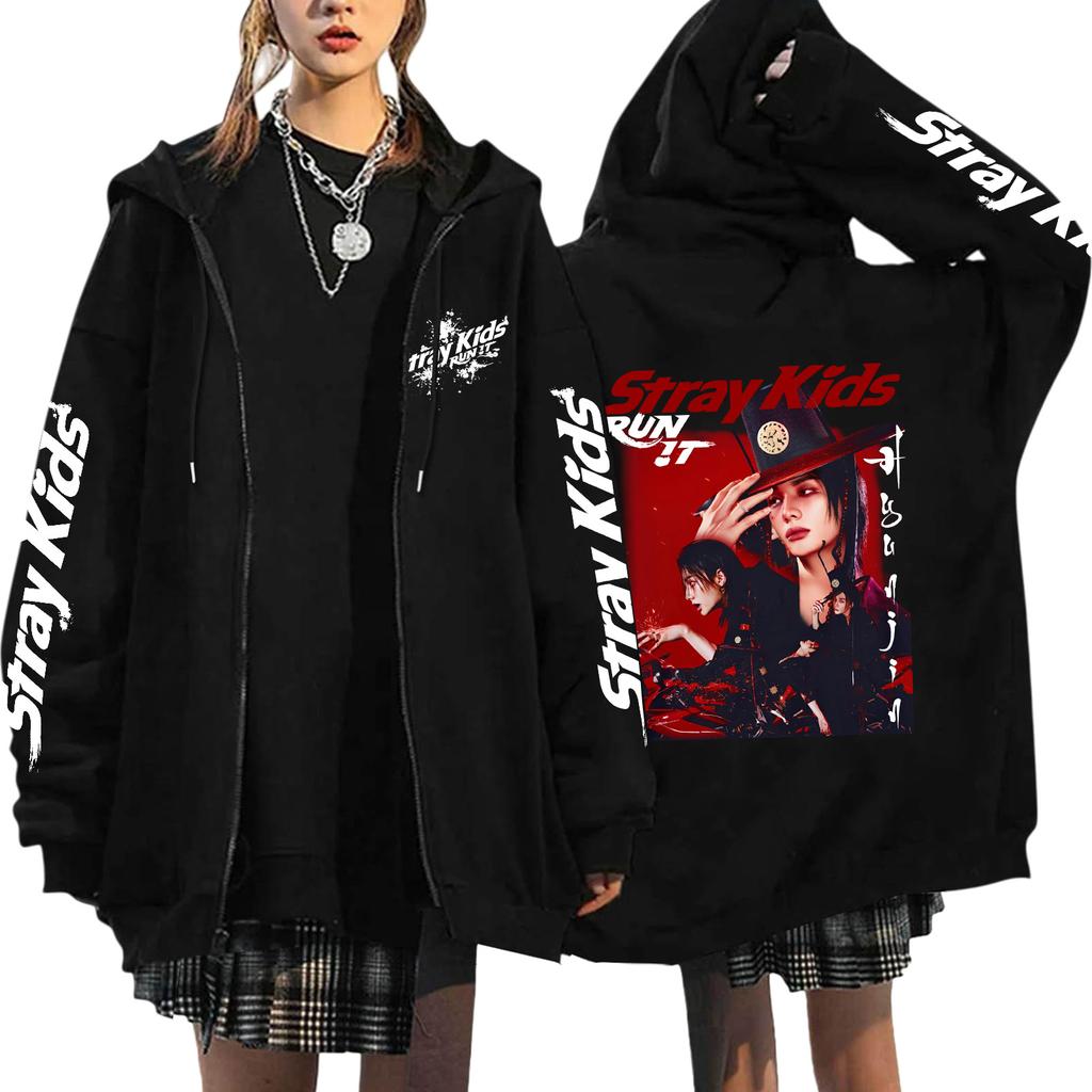 Graphic Print Loose Fit Zip Up Hoodie for Casual Streetwear