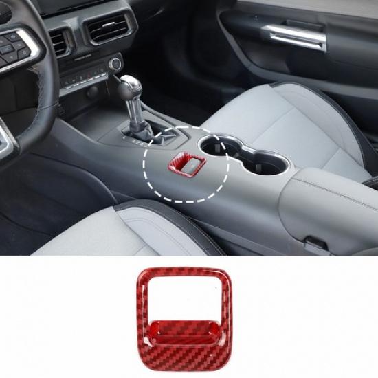 Red Carbon Fiber Electronic Handbrake Cover for Ford Mustang 2024 2025 Interior