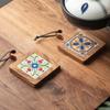 Acacia Wood Flower Tile Trivet: Wooden Anti-Scald Heat Insulation Pad for Dining Table and Ceramic Tableware.