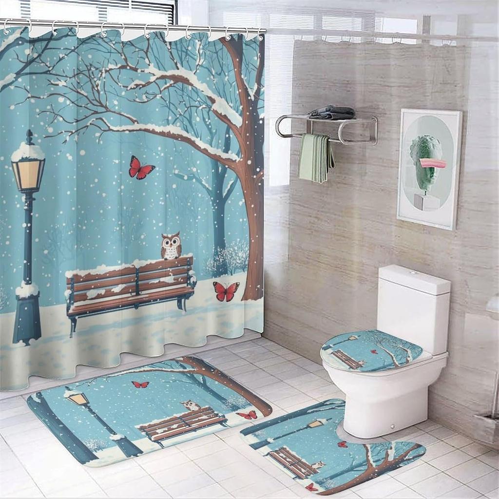 Modern Highland Cow Shower Curtains With Rugs Toilet Lid Cover And Bath Mat For Bathroom,Home Tub Curtains Sets With Rugs Farmho