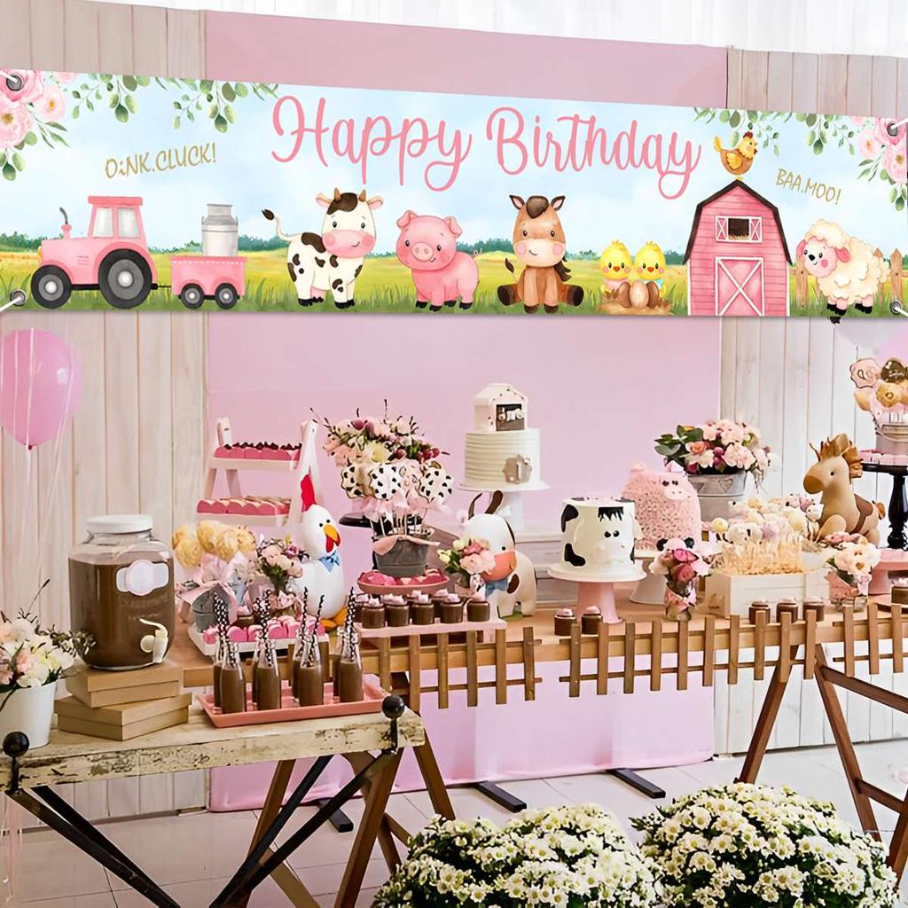 Farm Animal Backdrop Banner Table Runner Birthday Party Decoration Baby Shower Cartoon Farmland Animals Party Background Decor