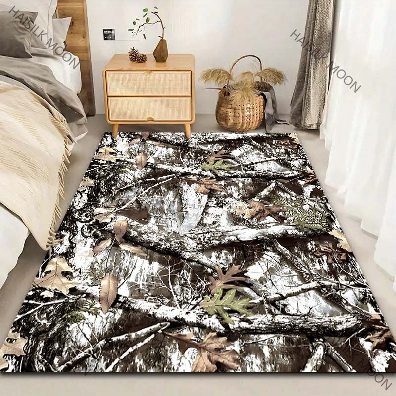 

3D Realistic Tree Camouflage Pattern Carpet Living Room Bedroom Sofa Home Decor Non-slip Floor Mat Large Size Next Day Shipping 40x60cm (16x24in)