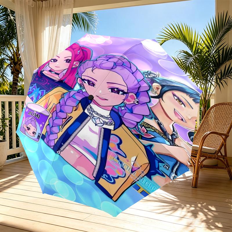 KPop Demon Hunters Print Automatic Open Close Umbrella, Portable Foldable Umbrella, for Outdoor Commute Camping Trip, Ideal Birthday Gift
