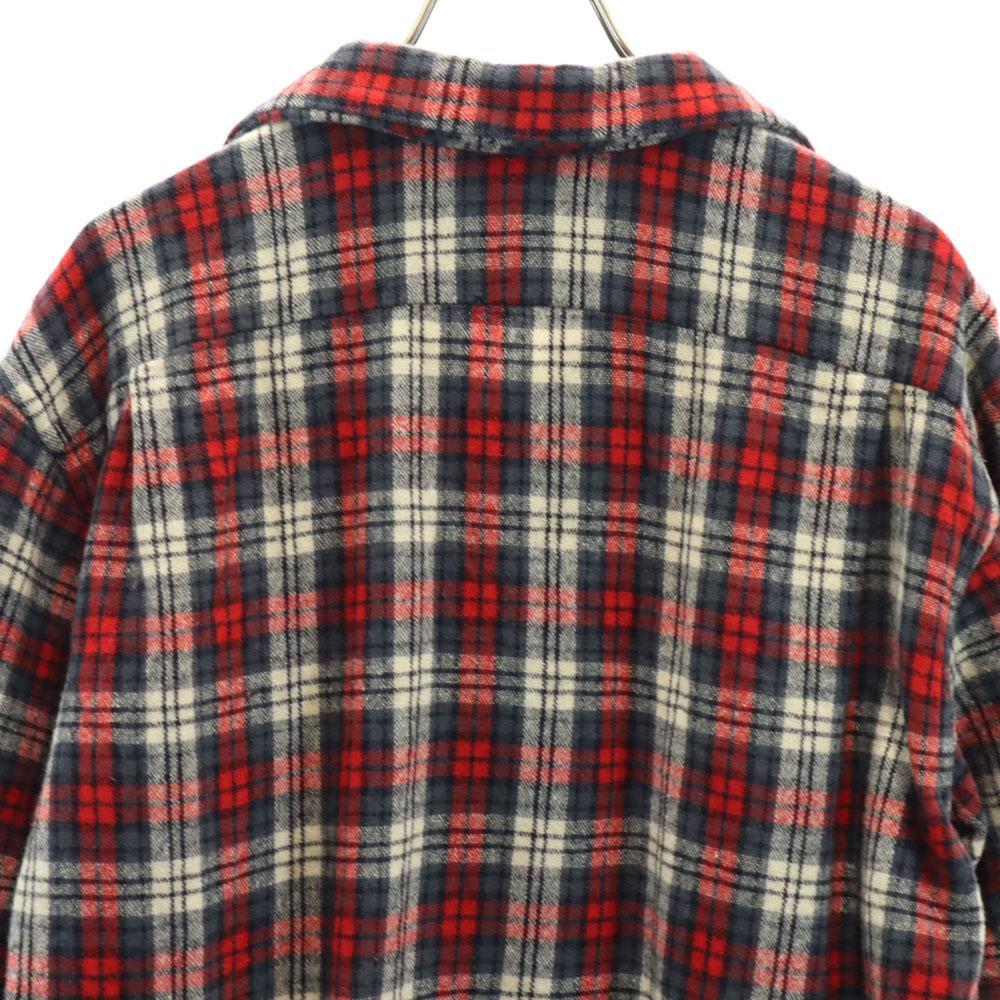 McGregor 60s USA Made Wool Vintage Open Collar Check Pattern Long Sleeve Open Collar Shirt Men's Used