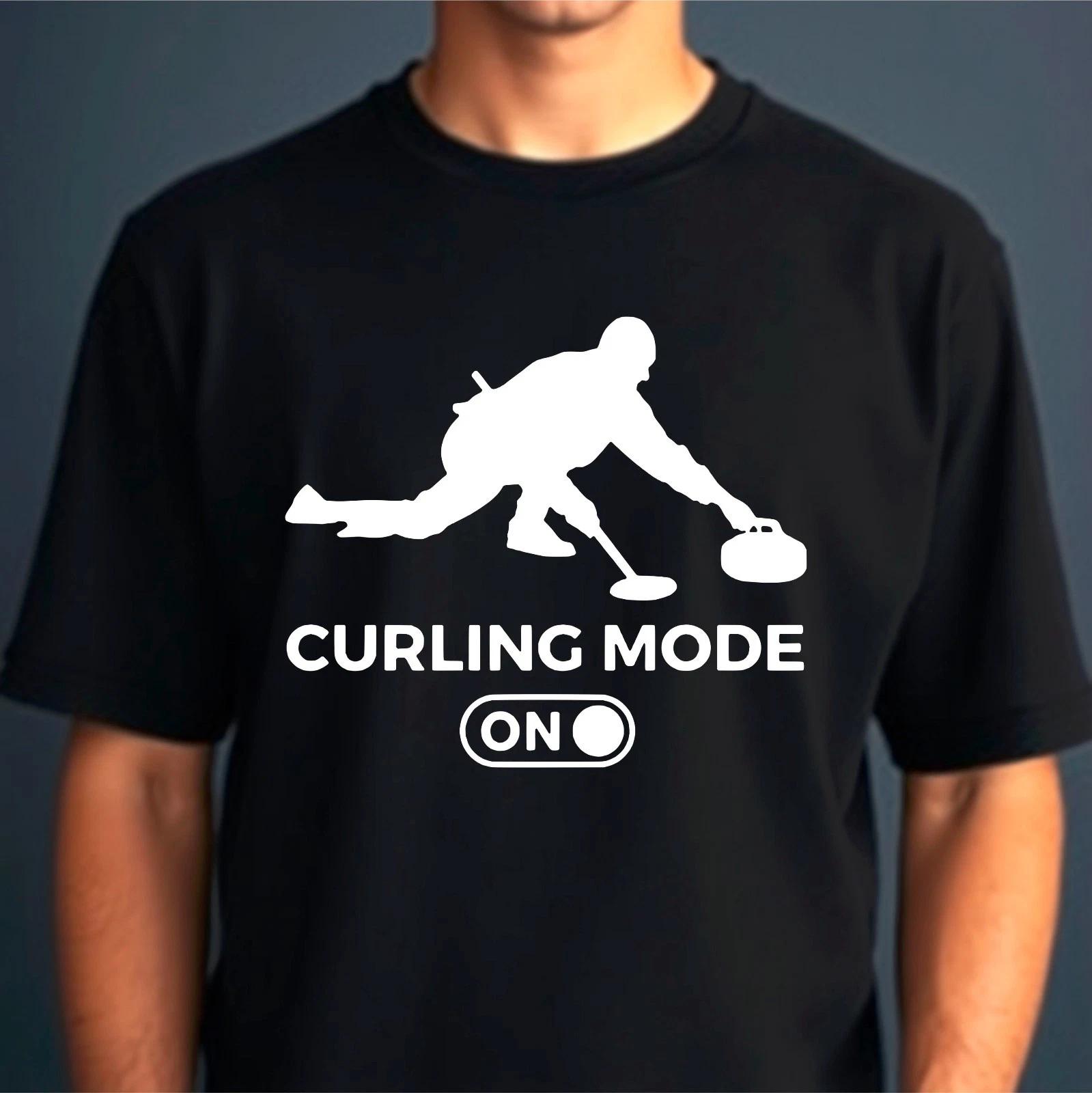 Funny Curling Mode On T-Shirt, Curler Sport Novelty Curling Enthusiasts Tee L