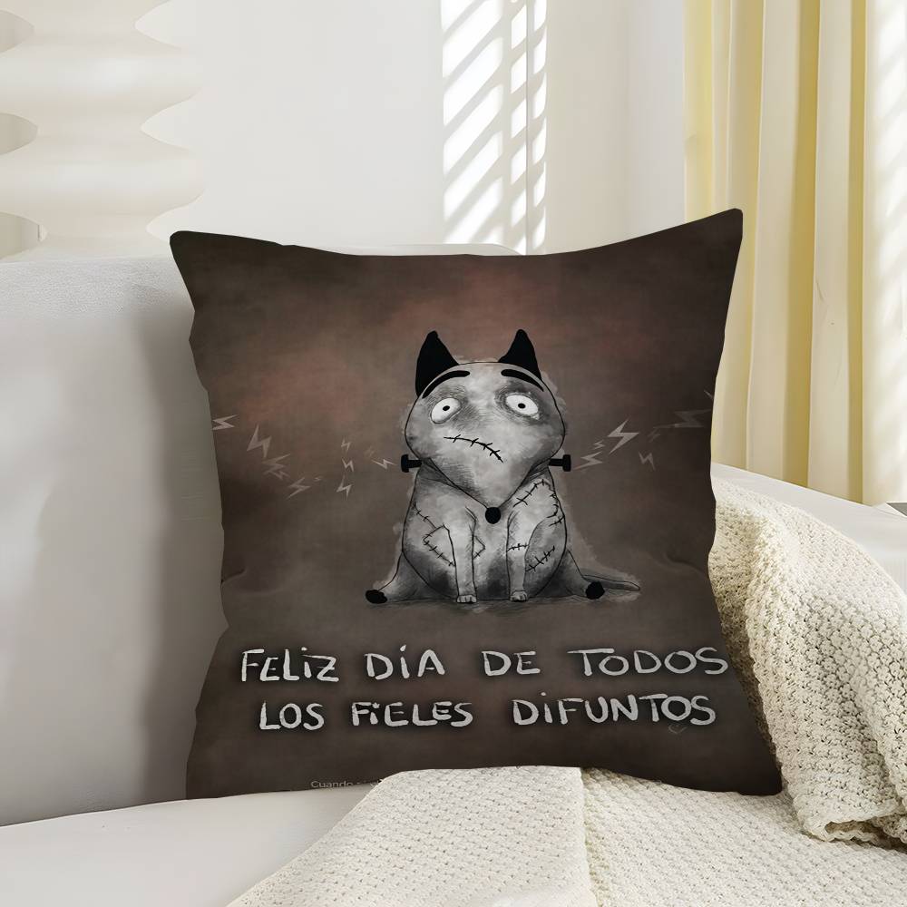 3D Black and White Fantasy Movie F-Frankenweenie Cushion Cover Car Throw Pillow Case For Sofa Car Christmas Gift 40x40cm